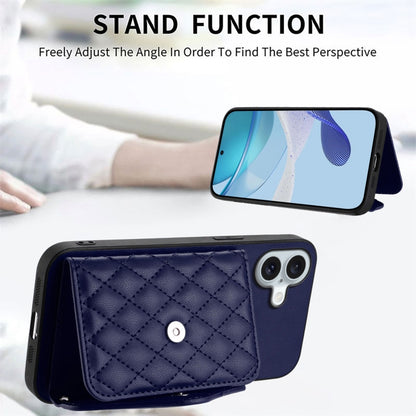 For iPhone 16 Plus Rhombic Texture Card Bag RFID Phone Case with Long Lanyard(Blue) - iPhone 16 Plus Cases by buy2fix | Online Shopping UK | buy2fix