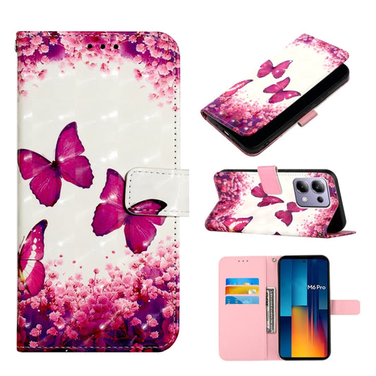 For Xiaomi Redmi Note 13 Pro 4G Global 3D Painting Horizontal Flip Leather Phone Case(Rose Butterfly) - Note 13 Pro Cases by buy2fix | Online Shopping UK | buy2fix