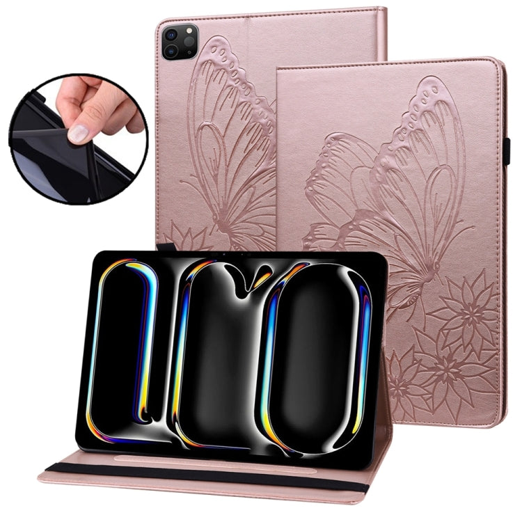 For iPad Pro 11 2024 Big Butterfly Embossed Leather Tablet Case(Rose Gold) - iPad Pro 11 2024 Cases by buy2fix | Online Shopping UK | buy2fix