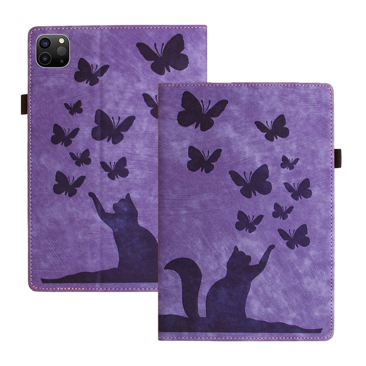 For iPad Pro 13 2024 Butterfly Cat Embossing Leather Tablet Case(Purple) - iPad Pro 13 2024 Cases by buy2fix | Online Shopping UK | buy2fix