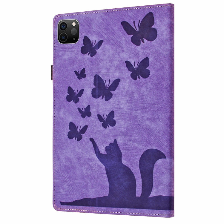 For iPad Pro 13 2024 Butterfly Cat Embossing Leather Tablet Case(Purple) - iPad Pro 13 2024 Cases by buy2fix | Online Shopping UK | buy2fix