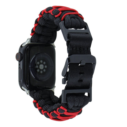 For Apple Watch Ultra 49mm Dual-layer Braided Paracord Buckle Watch Band(Black Red) - Watch Bands by buy2fix | Online Shopping UK | buy2fix