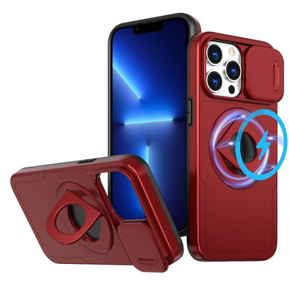 For iPhone 13 Pro Camshield MagSafe Ring Holder Armor Phone Case(Red) - iPhone 13 Pro Cases by buy2fix | Online Shopping UK | buy2fix