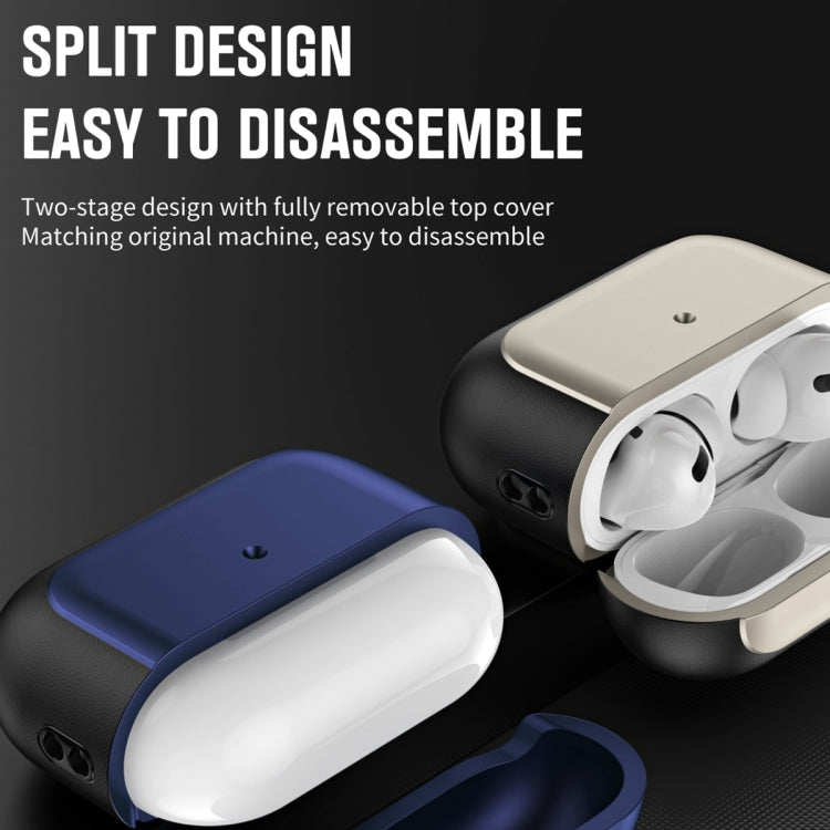 For AirPods 3 Electroplated Leather Texture Wireless Earphones Protective Case(Navy Blue) - For AirPods 3 by buy2fix | Online Shopping UK | buy2fix