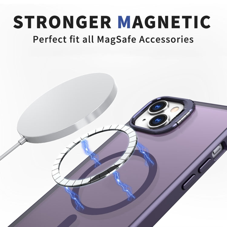 For iPhone 14 Metal Invisible Camera Holder MagSafe Magnetic Phone Case(Purple) - iPhone 14 Cases by buy2fix | Online Shopping UK | buy2fix