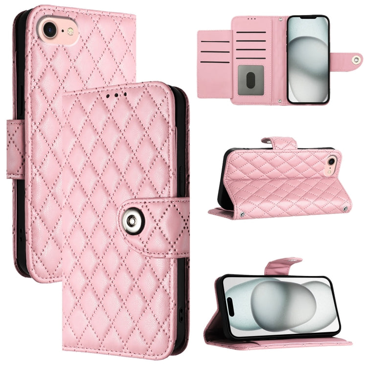 For iPhone SE 2024 Rhombic Texture Flip Leather Phone Case with Lanyard(Pink) - More iPhone Cases by buy2fix | Online Shopping UK | buy2fix