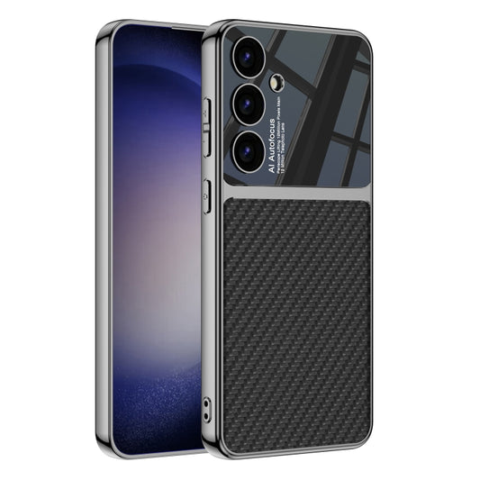 For Samsung Galaxy S24 5G GKK Plating TPU + Leather Full Coverage Phone Case(Carbon Fibre) - Galaxy Phone Cases by GKK | Online Shopping UK | buy2fix