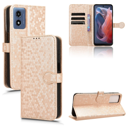 For Motorola Moto G Play 4G 2024 Honeycomb Dot Texture Leather Phone Case(Gold) - Motorola Cases by buy2fix | Online Shopping UK | buy2fix