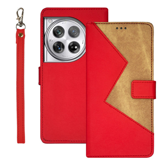 For OnePlus 12 idewei Two-color Splicing Leather Phone Case(Red) - OnePlus Cases by idewei | Online Shopping UK | buy2fix