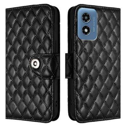 For Motorola Moto G 5G 2024 Global Rhombic Texture Flip Leather Phone Case with Lanyard(Black) - Motorola Cases by buy2fix | Online Shopping UK | buy2fix