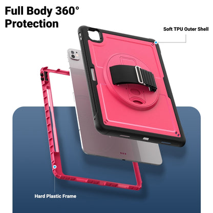 For iPad Pro 13 2024 Honeycomb Hand Grip Turntable Stand Tablet Case(Rose Red) - iPad Pro 13 2024 Cases by buy2fix | Online Shopping UK | buy2fix