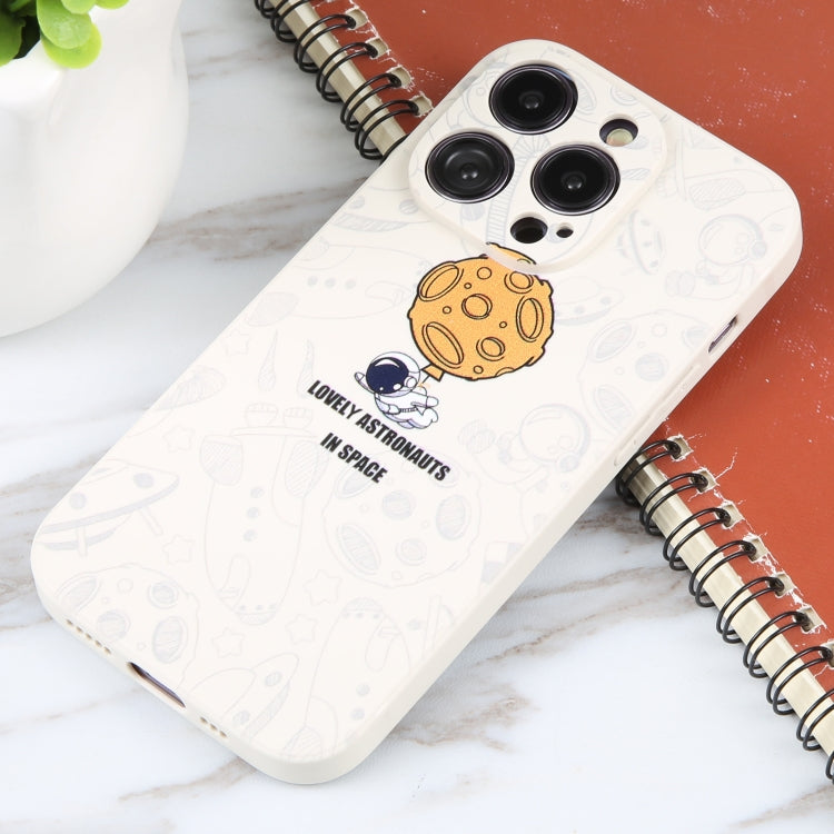 For iPhone 16 Astronaut Pattern Silicone Straight Edge Phone Case(Lovely Astronaut-White) - iPhone 16 Cases by buy2fix | Online Shopping UK | buy2fix