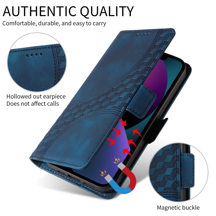 For iPhone 16 Pro Embossed Rhombus Starry Leather Phone Case(Blue) - iPhone 16 Pro Cases by buy2fix | Online Shopping UK | buy2fix