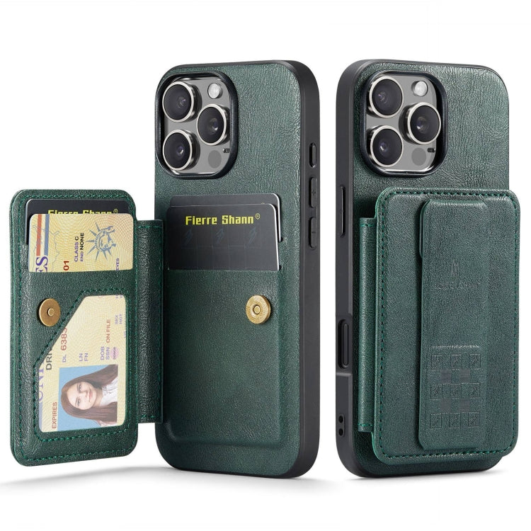 For iPhone 16 Pro Fierre Shann Oil Wax Cow Leather Card Holder Back Phone Case(Green) - iPhone 16 Pro Cases by FIERRE SHANN | Online Shopping UK | buy2fix