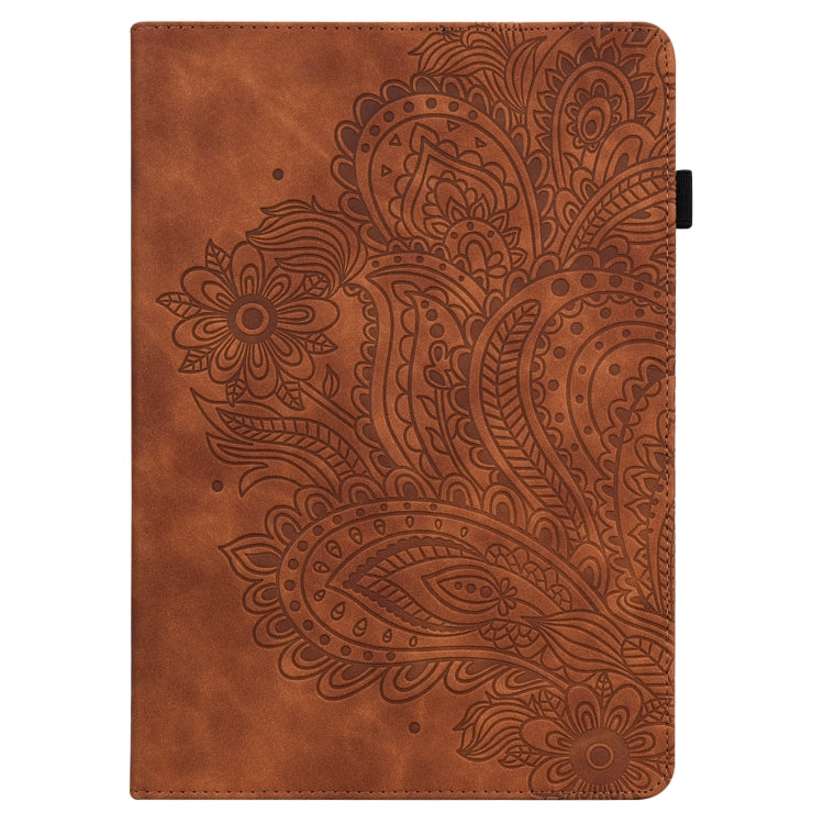 For Lenovo Tab M11 / Xiaoxin Pad 11 2024 Peacock Embossed Pattern Leather Tablet Case(Brown) - Lenovo by buy2fix | Online Shopping UK | buy2fix