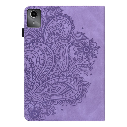 For Lenovo Tab M11 / Xiaoxin Pad 11 2024 Peacock Embossed Pattern Leather Tablet Case(Purple) - Lenovo by buy2fix | Online Shopping UK | buy2fix