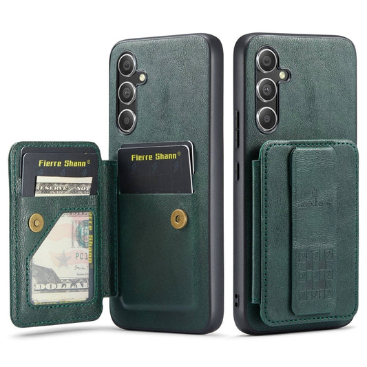 For Samsung Galaxy S24+ 5G Fierre Shann Oil Wax Cow Leather Card Holder Back Phone Case(Green) - Galaxy S24+ 5G Cases by FIERRE SHANN | Online Shopping UK | buy2fix