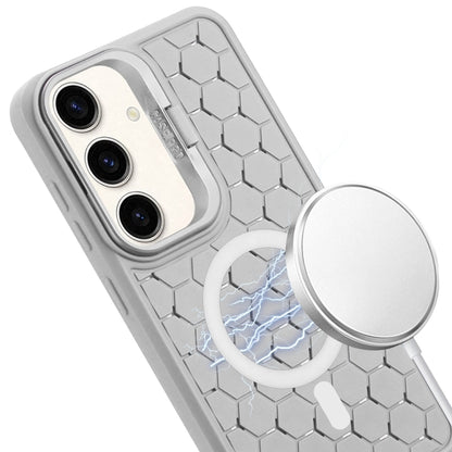 For Samsung Galaxy S24+ 5G Honeycomb Radiating Lens Holder Magsafe Phone Case(Grey) - Galaxy S24+ 5G Cases by buy2fix | Online Shopping UK | buy2fix