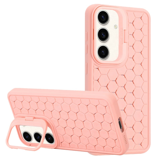 For Samsung Galaxy S24 5G Honeycomb Radiating Lens Holder Magsafe Phone Case(Pink) - Galaxy S24 5G Cases by buy2fix | Online Shopping UK | buy2fix