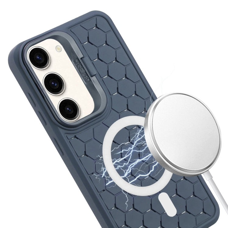 For Samsung Galaxy S23+ 5G Honeycomb Radiating Lens Holder Magsafe Phone Case(Blue) - Galaxy S23+ 5G Cases by buy2fix | Online Shopping UK | buy2fix