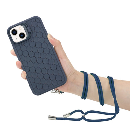 For iPhone 14 Plus Honeycomb Radiating Lens Holder Magsafe Phone Case with Lanyard(Blue) - iPhone 14 Plus Cases by buy2fix | Online Shopping UK | buy2fix