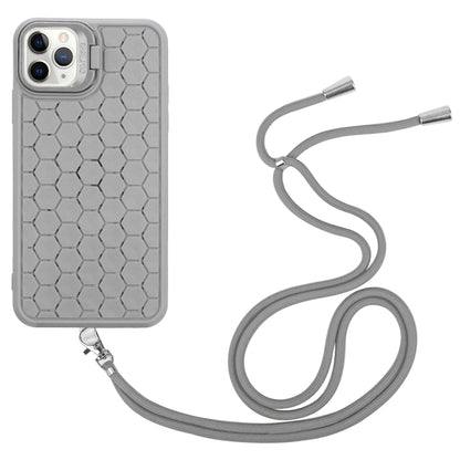 For iPhone 13 Pro Max Honeycomb Radiating Lens Holder Magsafe Phone Case with Lanyard(Grey) - iPhone 13 Pro Max Cases by buy2fix | Online Shopping UK | buy2fix