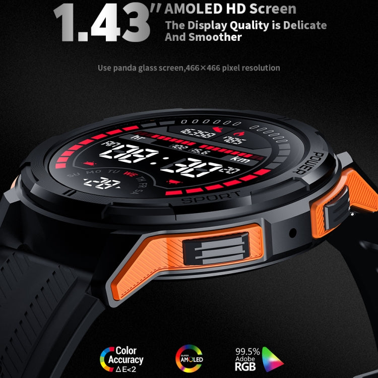 LEMFO C25 1.43 inch HD Round Screen Outdoor Smart Watch Supports Blood Oxygen Detection/Sedentary Reminder(Black Orange) - Smart Watches by LEMFO | Online Shopping UK | buy2fix