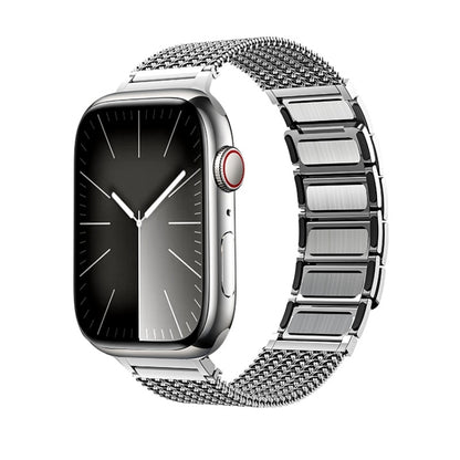 For Apple Watch SE 2023 44mm Magnetic Clasp Braided Chain Stainless Steel Watch Band(Silver) - Watch Bands by buy2fix | Online Shopping UK | buy2fix