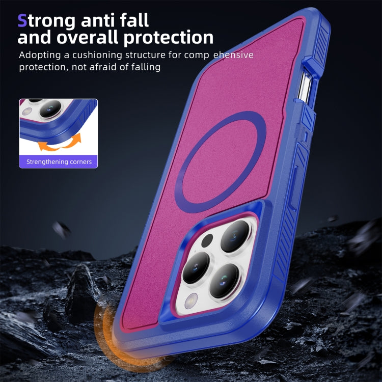 For iPhone 16 Pro Guard Magsafe Magnetic Ring Matte Phone Case(Blue+Rose Red) - iPhone 16 Pro Cases by buy2fix | Online Shopping UK | buy2fix