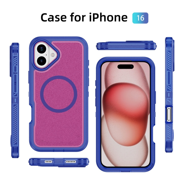 For iPhone 16 Guard Magsafe Magnetic Ring Matte Phone Case(Blue+Rose Red) - iPhone 16 Cases by buy2fix | Online Shopping UK | buy2fix