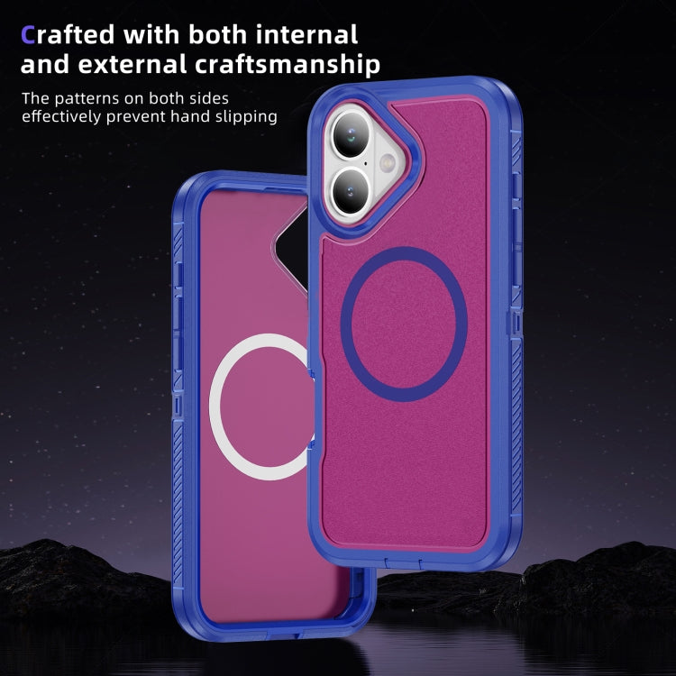 For iPhone 16 Guard Magsafe Magnetic Ring Matte Phone Case(Blue+Rose Red) - iPhone 16 Cases by buy2fix | Online Shopping UK | buy2fix