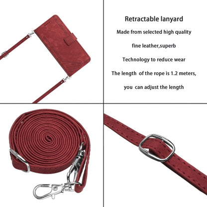 For OnePlus 12 Skin Feel Stripe Pattern Leather Phone Case with Lanyard(Red) - OnePlus Cases by buy2fix | Online Shopping UK | buy2fix