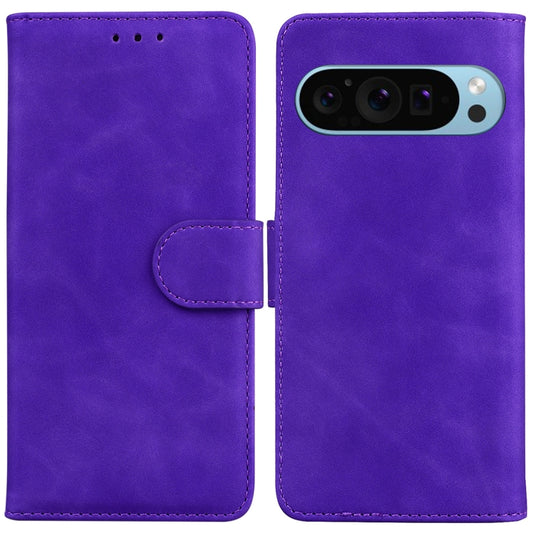 For Google Pixel 9 Pro Skin Feel Pure Color Flip Leather Phone Case(Purple) - Google Cases by buy2fix | Online Shopping UK | buy2fix