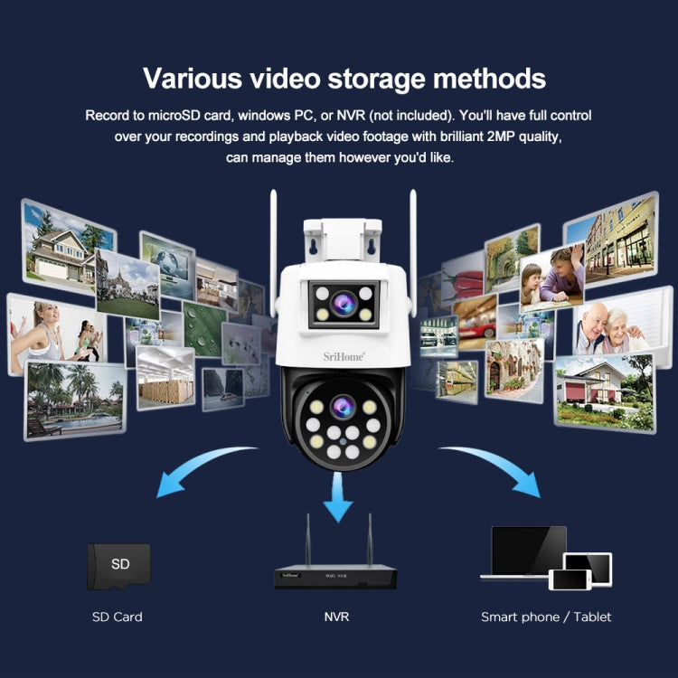 SriHome SH048 2MP + 2MP Humanoid Tracking Smart Night Vision Dual Lens IP Camera(UK Plug) - Wireless Camera by SriHome | Online Shopping UK | buy2fix