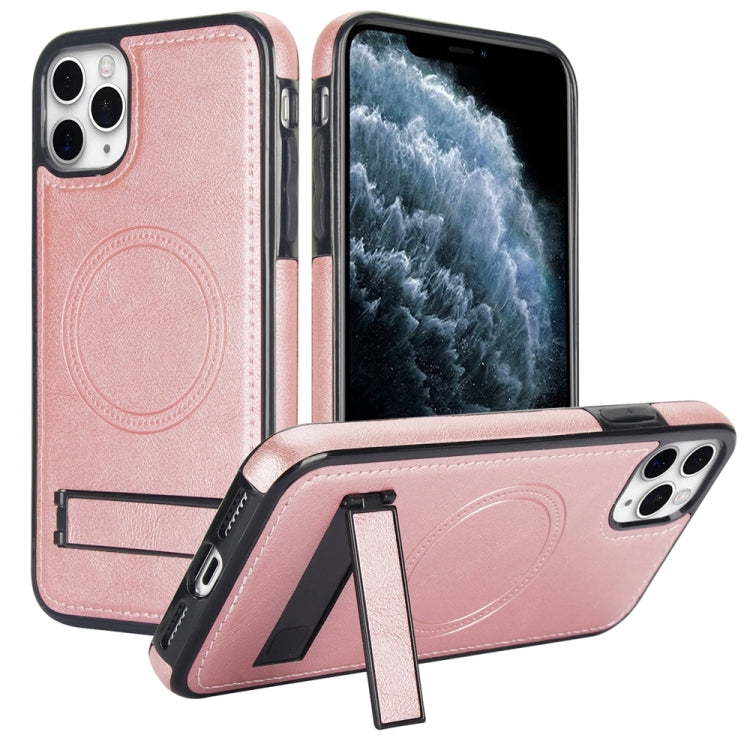 For iPhone 11 Pro Retro Leather Invisible Stand MagSafe Phone Case(Rose Gold) - iPhone 11 Pro Cases by buy2fix | Online Shopping UK | buy2fix