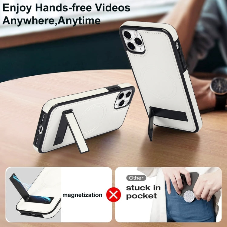 For iPhone 11 Pro Max Retro Leather Invisible Stand MagSafe Phone Case(White) - iPhone 11 Pro Max Cases by buy2fix | Online Shopping UK | buy2fix