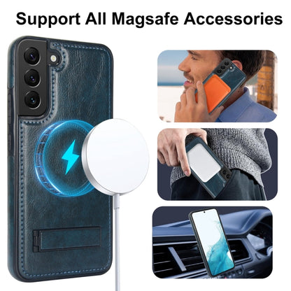 For Samsung Galaxy S22+ 5G Retro Leather Invisible Stand MagSafe Phone Case(Blue) - Galaxy S22+ 5G Cases by buy2fix | Online Shopping UK | buy2fix