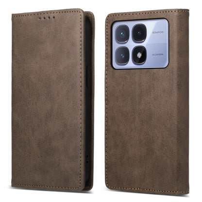 For Redmi K70 Ultra Business Solid Color Magnetic RFID Leather Phone Case(Brown) - Xiaomi Cases by buy2fix | Online Shopping UK | buy2fix