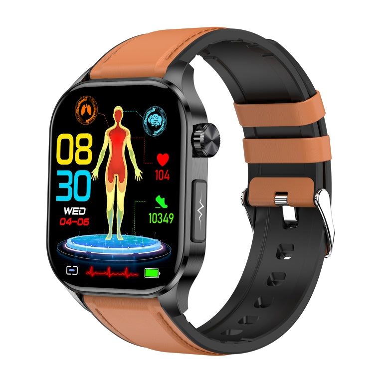 ET580 2.04 inch AMOLED Screen Sports Smart Watch Support Bluethooth Call /  ECG Function(Brown Leather Band) - Smart Watches by buy2fix | Online Shopping UK | buy2fix