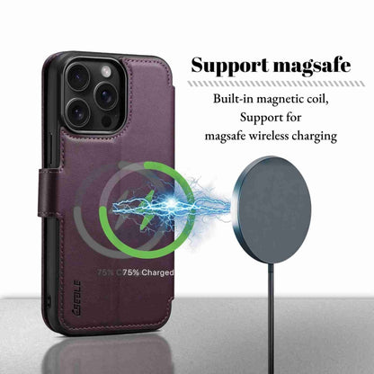 For iPhone 14 / 13 ESEBLE E1 Nappa Texture MagSafe Holder Leather Phone Case(Dark Purple) - iPhone 14 Cases by ESEBLE | Online Shopping UK | buy2fix