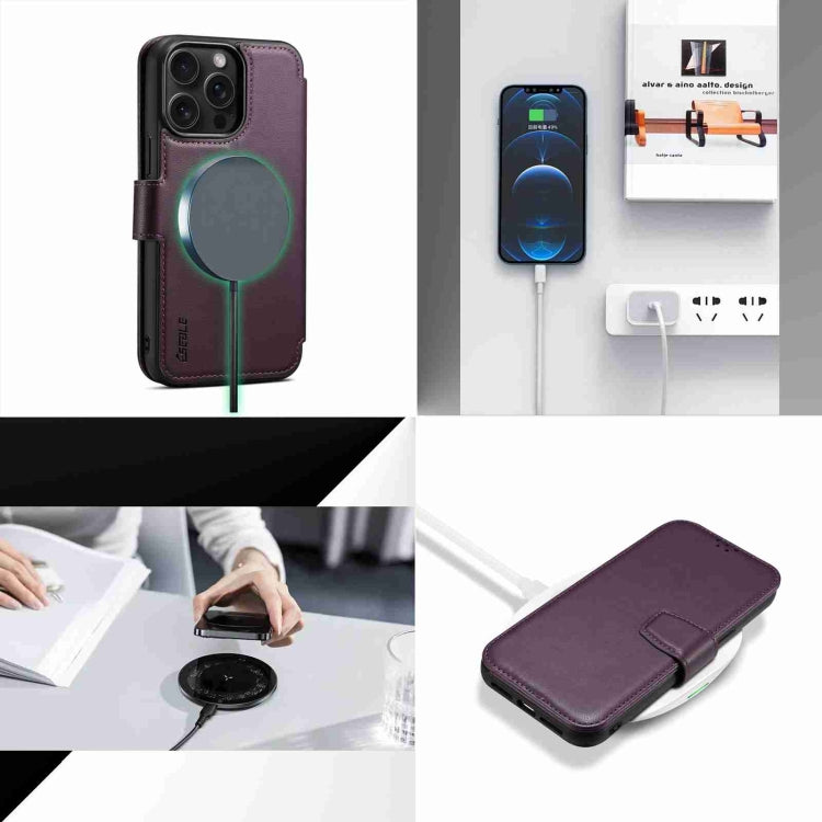 For iPhone 14 / 13 ESEBLE E1 Nappa Texture MagSafe Holder Leather Phone Case(Dark Purple) - iPhone 14 Cases by ESEBLE | Online Shopping UK | buy2fix