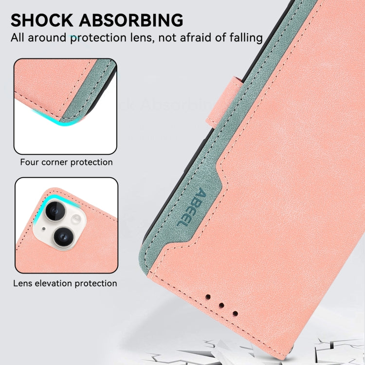 For iPhone 16 Pro Max ABEEL Color Block Magnetic RFID Leather Phone Case(Pink-Cyan) - iPhone 16 Pro Max Cases by buy2fix | Online Shopping UK | buy2fix