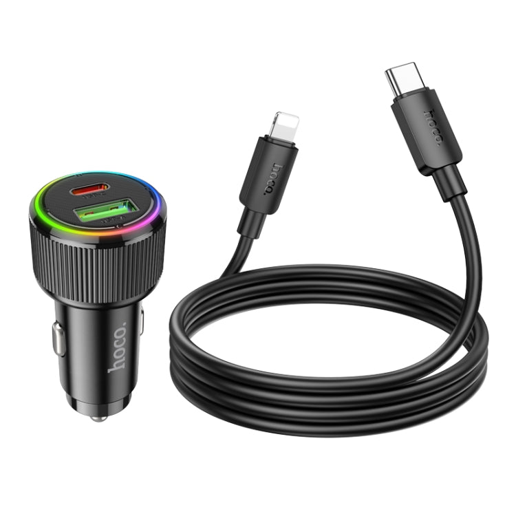 hoco NZ14A Guerrero PD20W + QC3.0 USB Car Charger with Type-C to 8 Pin Cable(Black) - Car Charger by hoco | Online Shopping UK | buy2fix