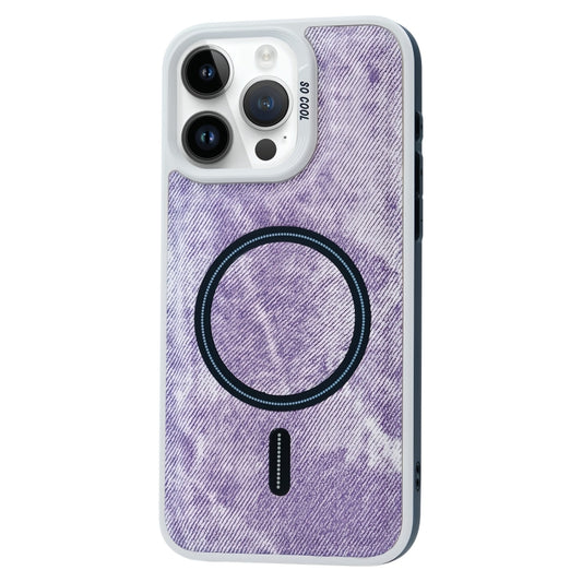 For iPhone 15 Pro Contrast Color Denim MagSafe Magnetic Phone Case(Pink Purple) - iPhone 15 Pro Cases by buy2fix | Online Shopping UK | buy2fix