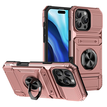 For iPhone 16 Pro TPU+PC Shockproof Card Phone Case with Metal Ring Holder(Rose Gold) - iPhone 16 Pro Cases by buy2fix | Online Shopping UK | buy2fix