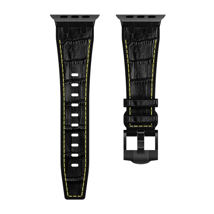 For Apple Watch SE 2023 40mm Crocodile Texture Liquid Silicone Watch Band(Black Yellow Black) - Watch Bands by buy2fix | Online Shopping UK | buy2fix