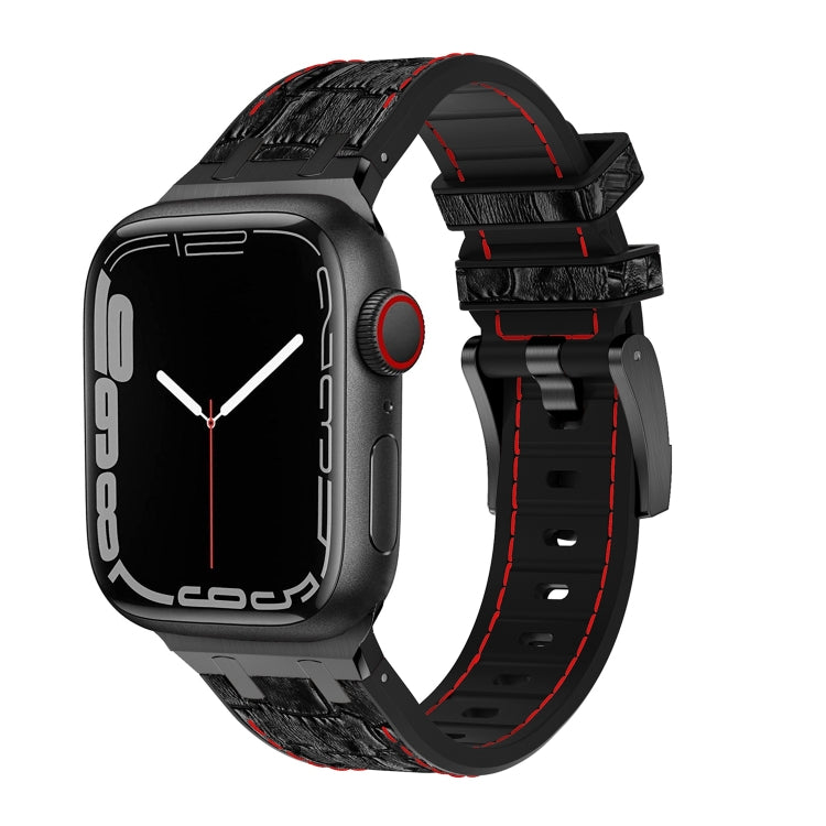 For Apple Watch Series 8 41mm Crocodile Texture Liquid Silicone Watch Band(Black Red Black) - Watch Bands by buy2fix | Online Shopping UK | buy2fix