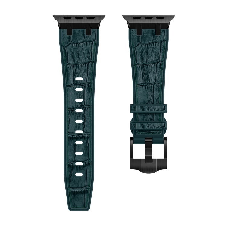 For Apple Watch Series 6 40mm Crocodile Texture Liquid Silicone Watch Band(Black Deep Green) - Watch Bands by buy2fix | Online Shopping UK | buy2fix