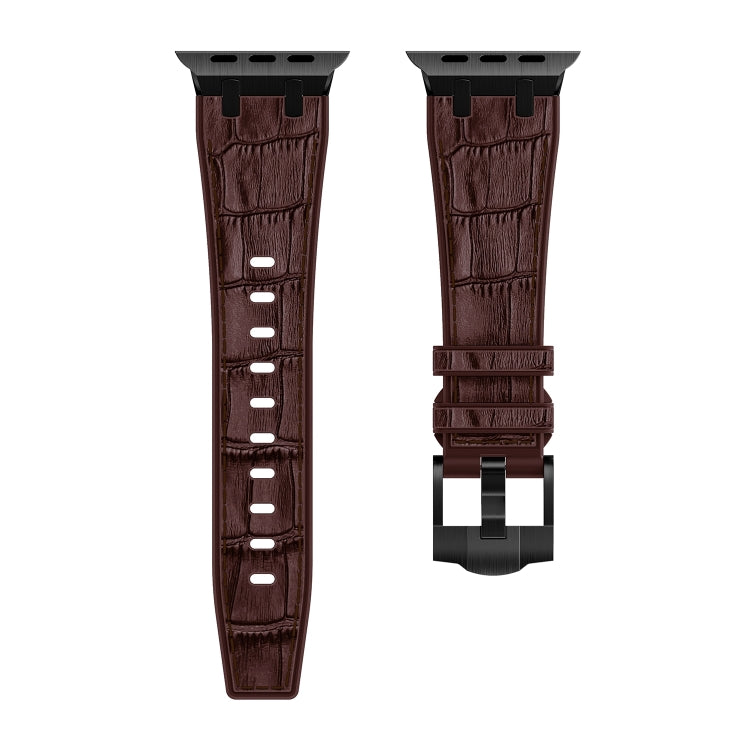 For Apple Watch Series 6 40mm Crocodile Texture Liquid Silicone Watch Band(Black Dark Brown) - Watch Bands by buy2fix | Online Shopping UK | buy2fix