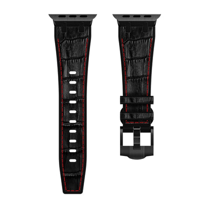 For Apple Watch 38mm Crocodile Texture Liquid Silicone Watch Band(Black Red Black) - Watch Bands by buy2fix | Online Shopping UK | buy2fix